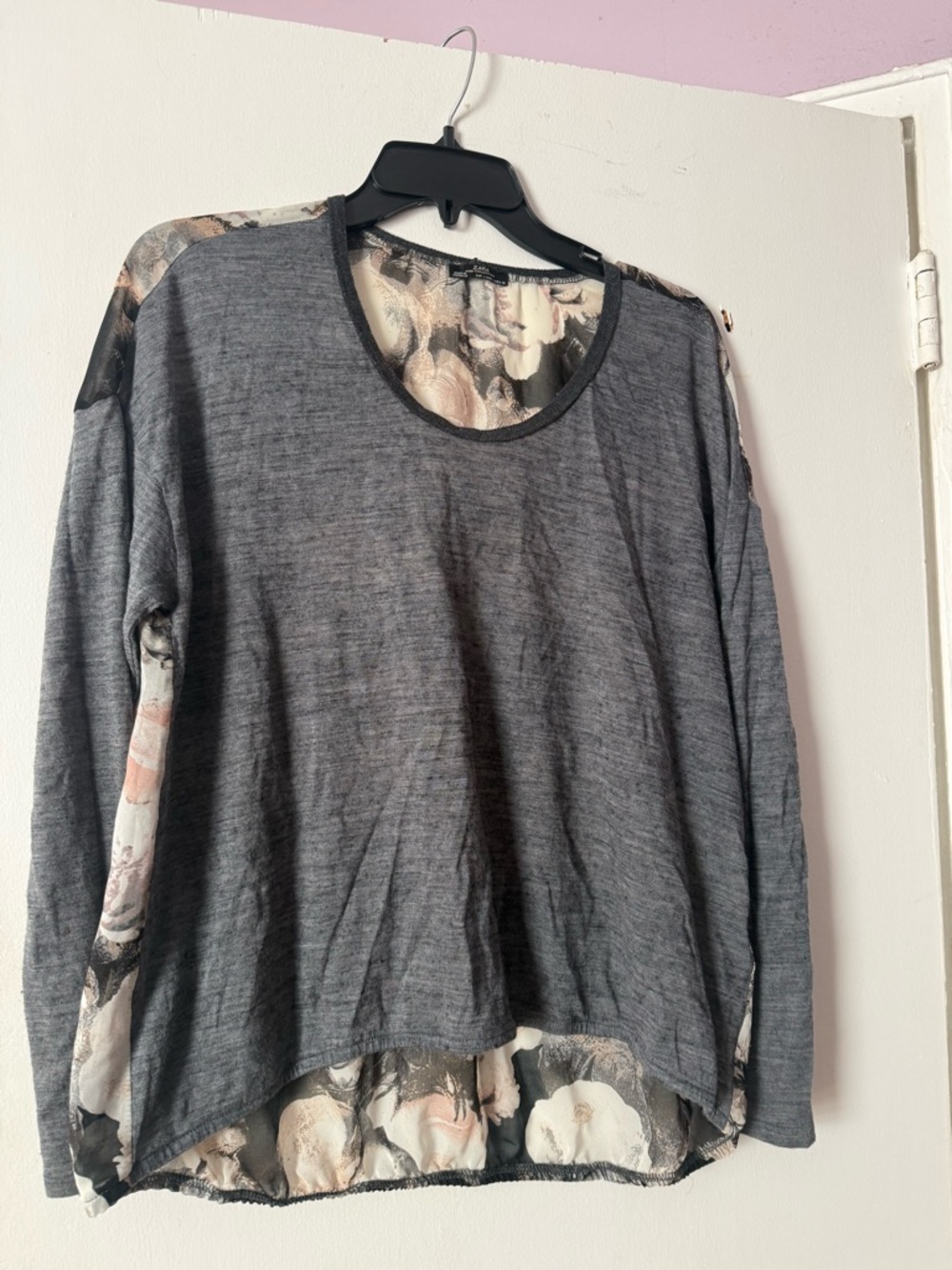 Zara Gray Layered Top with Floral Back